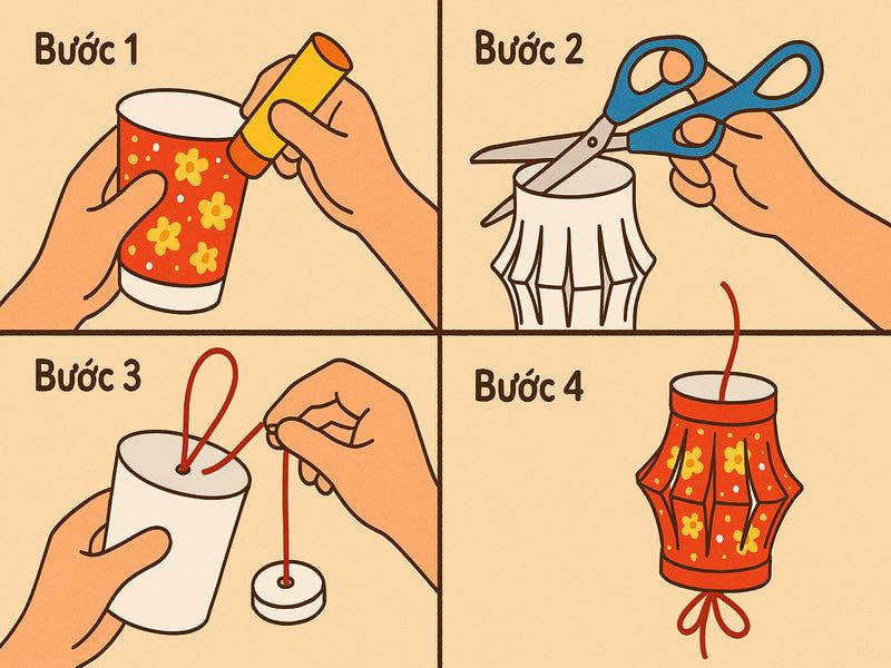 Hướng dẫn chi tiết quy trình làm đèn Trung thu chỉ từ cốc giấy