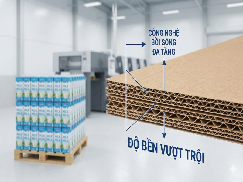Thùng đựng sữa 4 Công nghệ bồi sóng đa tầng tạo độ bền vượt trội của thùng đựng sữa