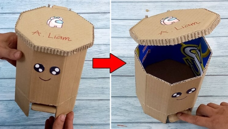 Cách làm thùng rác bằng bìa carton, làm thùng rác bằng bìa carton, cách làm thùng rác bằng giấy carton
