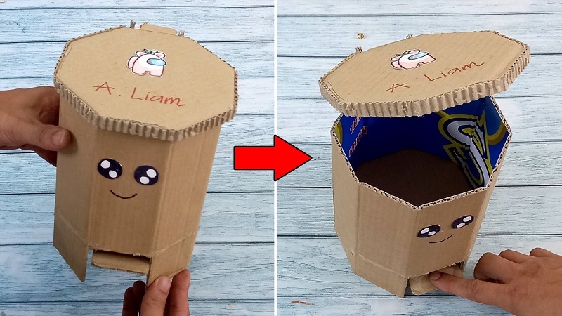 làm đồ tái chế từ thùng carton, làm thùng rác bằng bìa carton, sản phẩm tái chế từ bìa carton