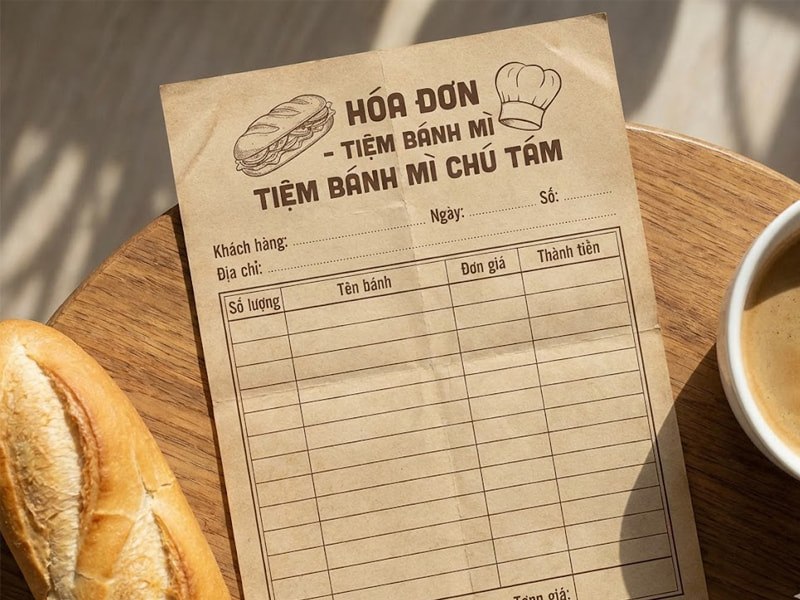 Thiết kế in ấn hóa đơn lấy nhanh, mẫu mã đẹp tại Hà Nội, TPHCM 21 Hóa đơn tiệm bánh mì Chú Tám