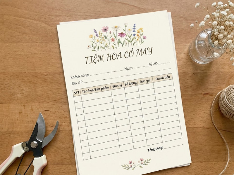Thiết kế in ấn hóa đơn lấy nhanh, mẫu mã đẹp tại Hà Nội, TPHCM 20 Hóa đơn tiệm hoa Cỏ May