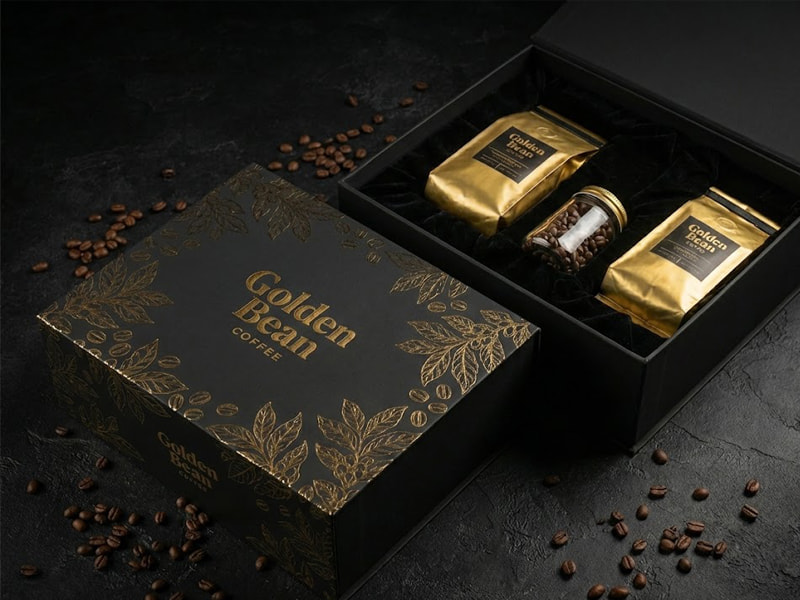 Bí quyết thu hút khách với hộp giấy in offset đựng cà phê 19 Hộp giấy in offset đựng cà phê Golden Bean